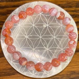 Handmade Brand New Banded Pink Agate Bracelets